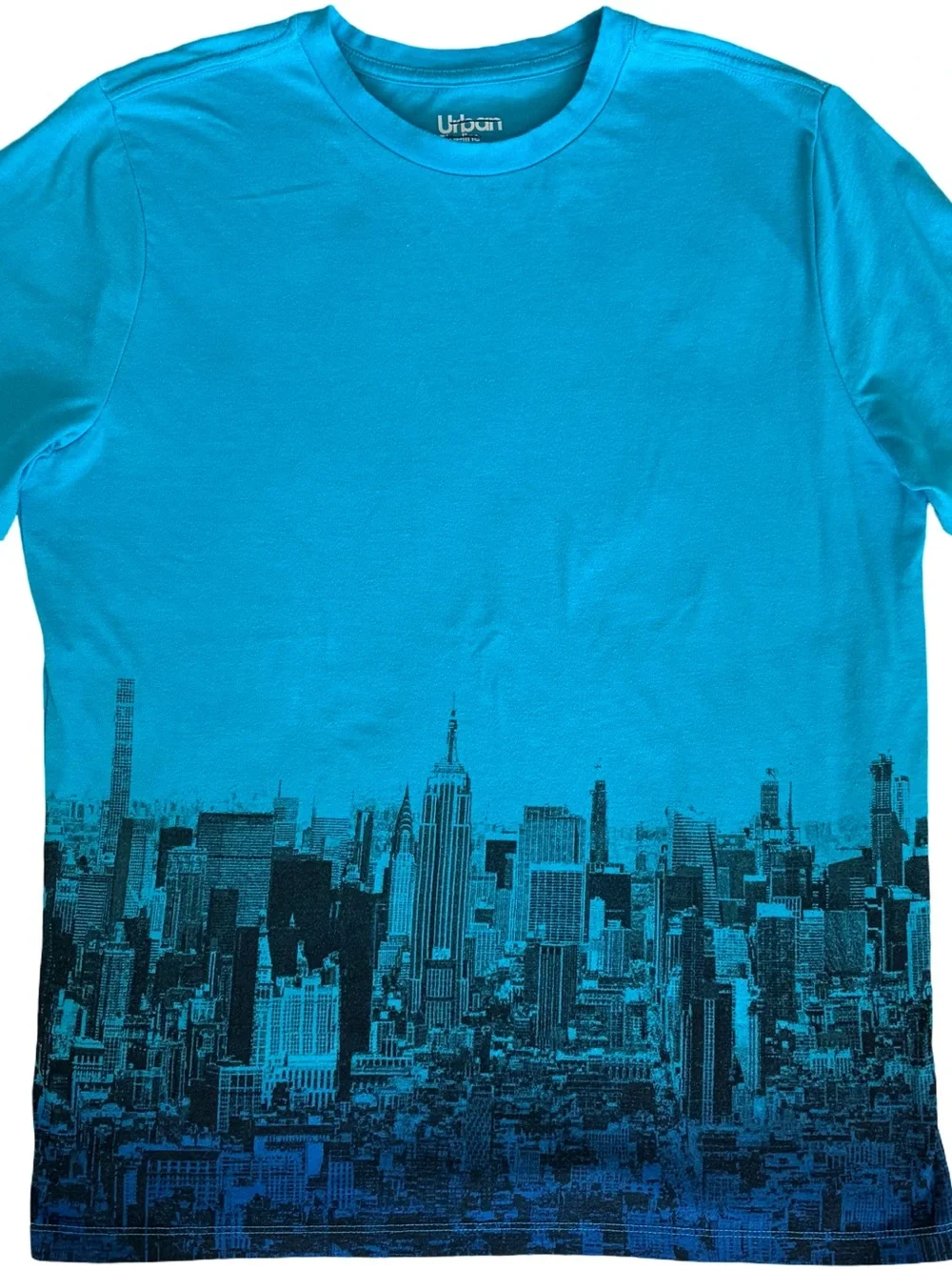 urban pipeline Teal Blue City Skyline Short-Sleeve Tee
